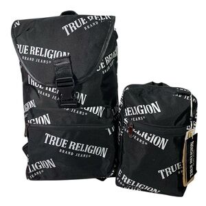 True Religion Combo Neela AOP Logo Backpack and Kovac Sling Backpack NWT